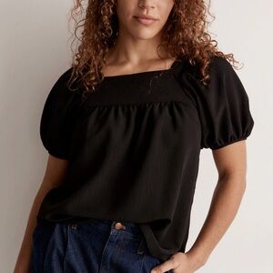 EUC Madewell Seersucker Bubble-Sleeve Top Black XL